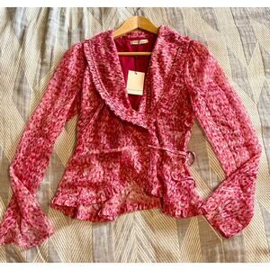 NWT THE EAST ORDER Size S Penny Long Sleeve Wrap Top Ruffle Cheater Girl Pink